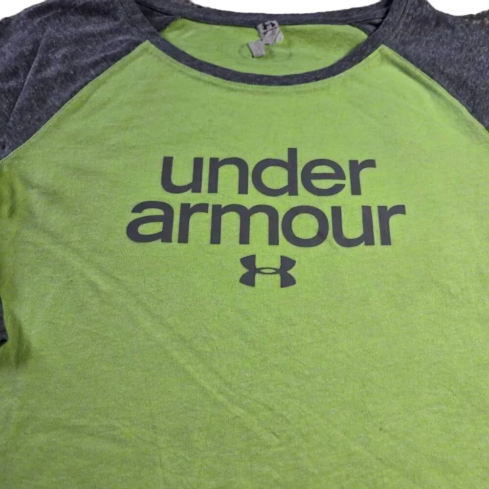 Under Armour Heat Gear Girls Youth 3/4 Sleeve Neon/Black T-Shirt Loose Sz. L